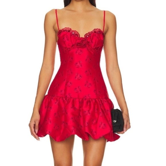 For Love & Lemons Annika Mini Dress NWOT Red Corset Bodice Bubble Hem - Picture 1 of 14
